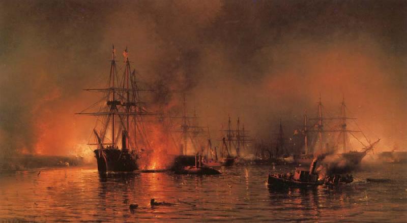 Mauritz F H Haas The Battle of New Orleans-Farragut-s Fleet Passing the Forts Below New Orleans China oil painting art